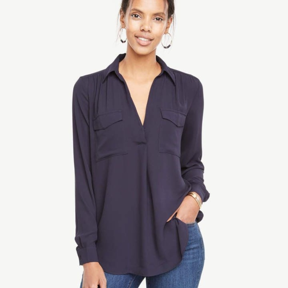 Ann Taylor | Purple Silk Popover Camp Shirt